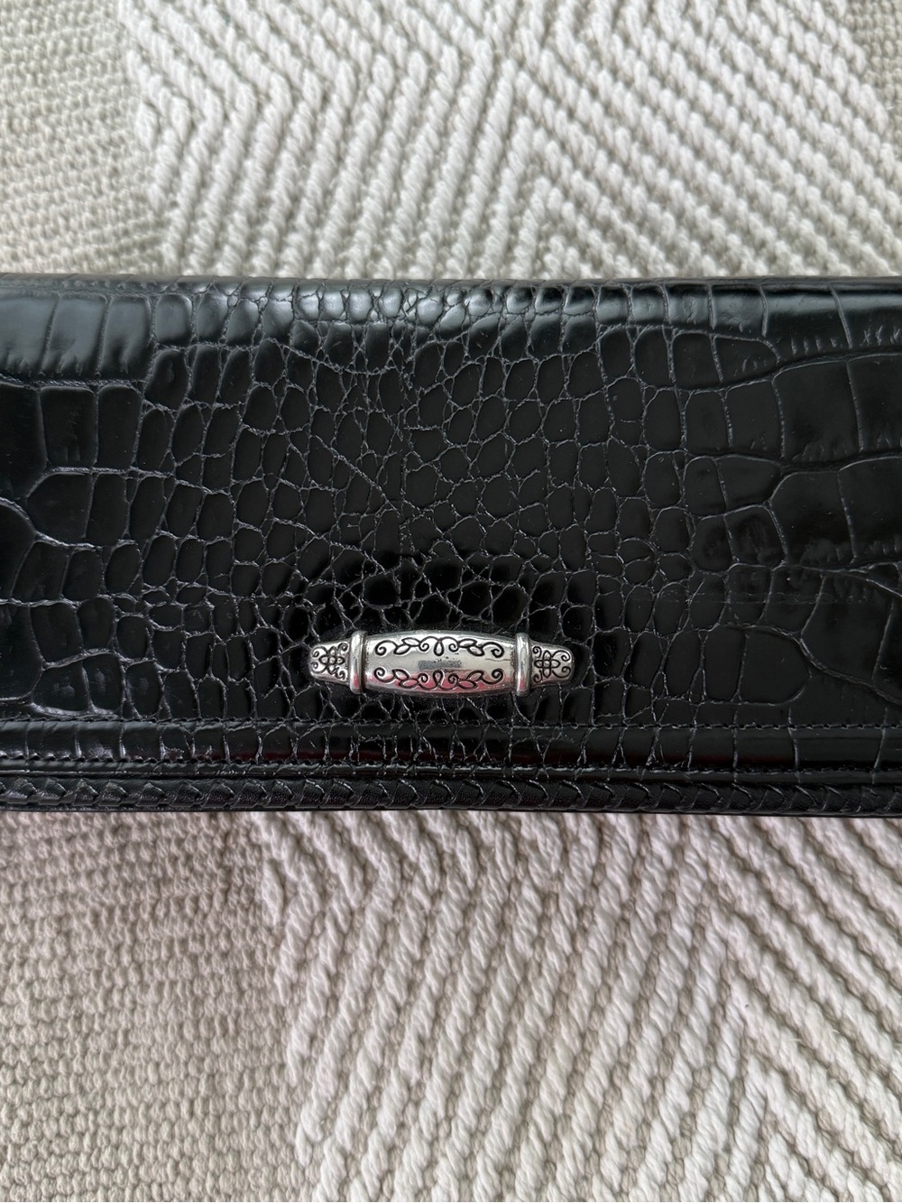 NWT Vintage Brighton Cascade Black Croc Leather Crossbody Croc Wallet T30243